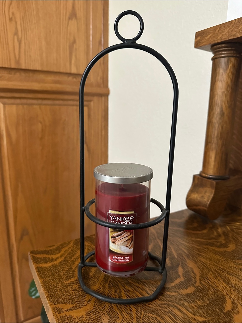 Black wrought iron candle holder.